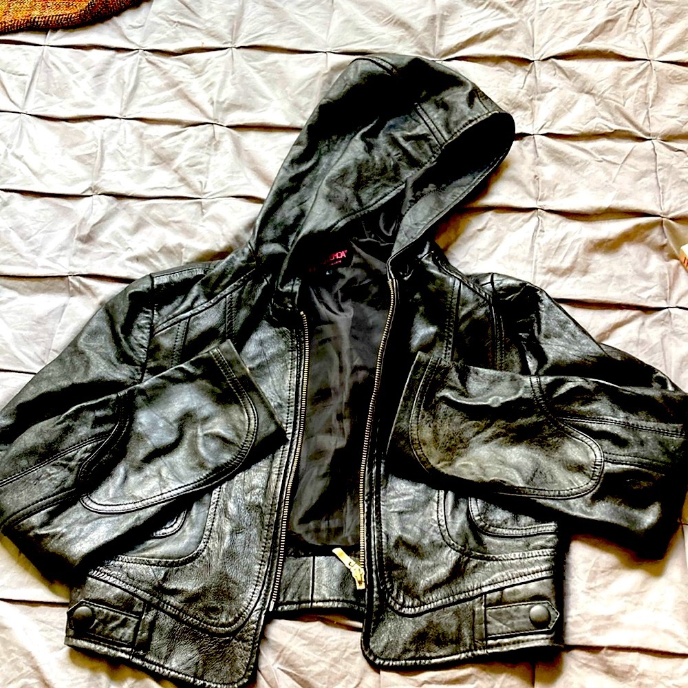 Cropped Leather Hooded Jacket